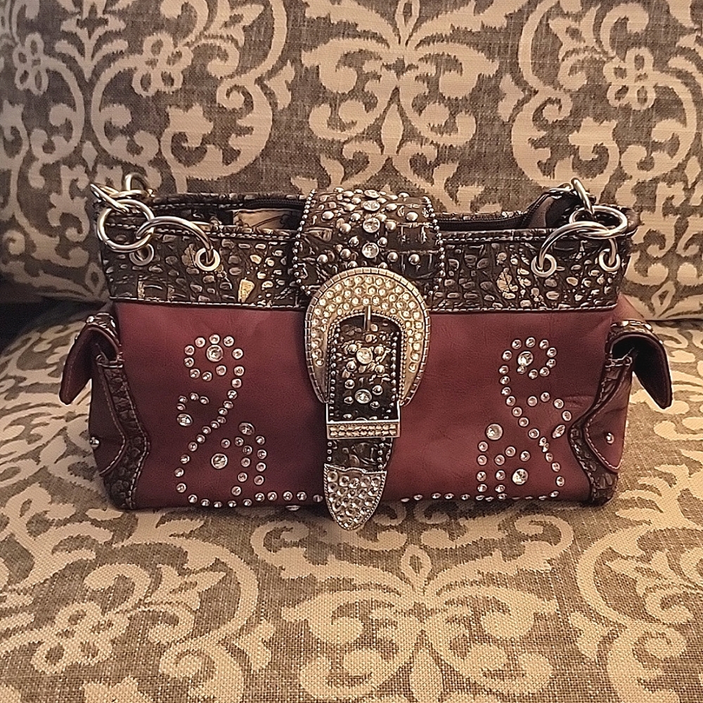 Montana West Burgundy Rhinestone Purse
